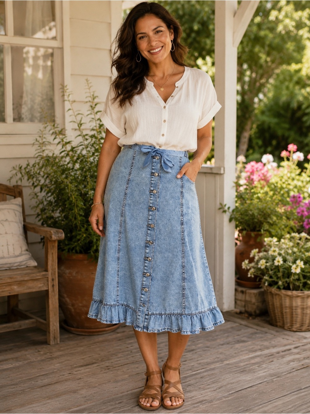 🩵🩵 Blue Denim Button Front Midi Skirt 🩵🩵